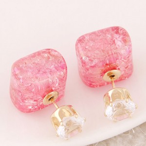 Jelly Texture Square Shape Fashion Ear Studs - Pink