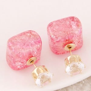 Jelly Texture Square Shape Fashion Ear Studs - Pink