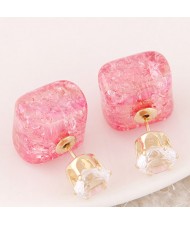 Jelly Texture Square Shape Fashion Ear Studs - Pink