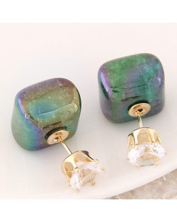 Jelly Texture Square Shape Fashion Ear Studs - Green
