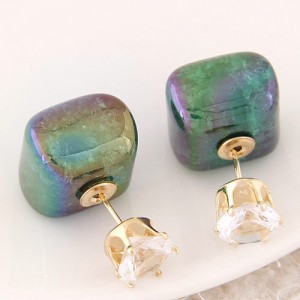 Jelly Texture Square Shape Fashion Ear Studs - Green