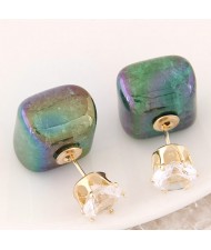 Jelly Texture Square Shape Fashion Ear Studs - Green