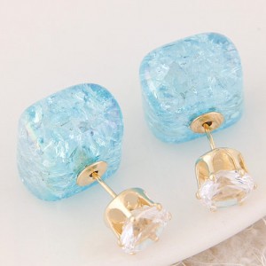 Jelly Texture Square Shape Fashion Ear Studs - Sky Blue