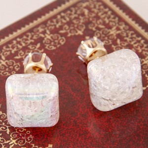 Jelly Texture Square Shape Fashion Ear Studs - White