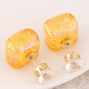 Jelly Texture Square Shape Fashion Ear Studs - Royal Yellow