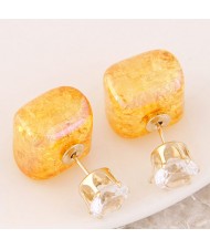 Jelly Texture Square Shape Fashion Ear Studs - Royal Yellow