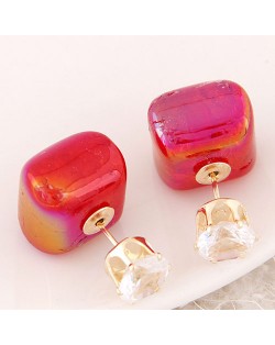 Jelly Texture Square Shape Fashion Ear Studs - Red
