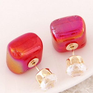 Jelly Texture Square Shape Fashion Ear Studs - Red