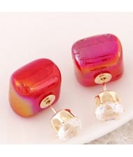 Jelly Texture Square Shape Fashion Ear Studs - Red
