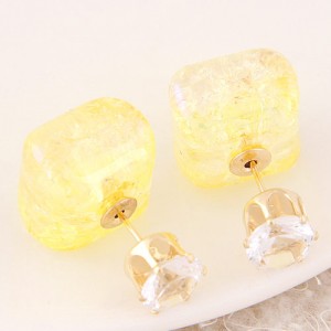 Jelly Texture Square Shape Fashion Ear Studs - Yellow
