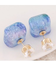Jelly Texture Square Shape Fashion Ear Studs - Blue