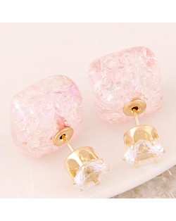Jelly Texture Square Shape Fashion Ear Studs - Light Pink