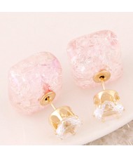 Jelly Texture Square Shape Fashion Ear Studs - Light Pink