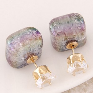 Jelly Texture Square Shape Fashion Ear Studs - Gray