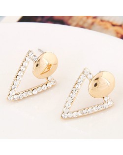 Czech Rhinestone Embellished Sweet Triangle Korean Fashion Ear Studs - Golden