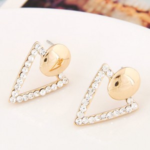 Czech Rhinestone Embellished Sweet Triangle Korean Fashion Ear Studs - Golden