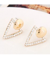 Czech Rhinestone Embellished Sweet Triangle Korean Fashion Ear Studs - Golden