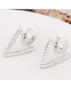 Czech Rhinestone Embellished Sweet Triangle Korean Fashion Ear Studs - Silver