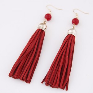 Cloth Tassel with Gem Ball Decorated Fashion Earrings - Red