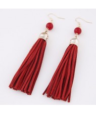 Cloth Tassel with Gem Ball Decorated Fashion Earrings - Red