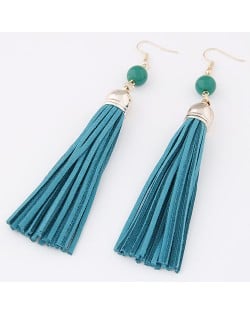 Cloth Tassel with Gem Ball Decorated Fashion Earrings - Teal