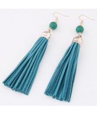 Cloth Tassel with Gem Ball Decorated Fashion Earrings - Teal