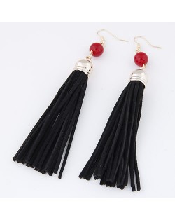 Cloth Tassel with Gem Ball Decorated Fashion Earrings - Black