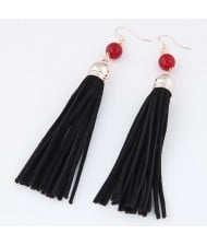 Cloth Tassel with Gem Ball Decorated Fashion Earrings - Black