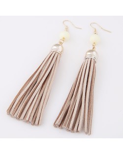 Cloth Tassel with Gem Ball Decorated Fashion Earrings - Light Brown