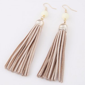 Cloth Tassel with Gem Ball Decorated Fashion Earrings - Light Brown