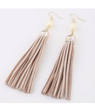 Cloth Tassel with Gem Ball Decorated Fashion Earrings - Light Brown