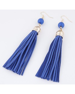 Cloth Tassel with Gem Ball Decorated Fashion Earrings - Blue