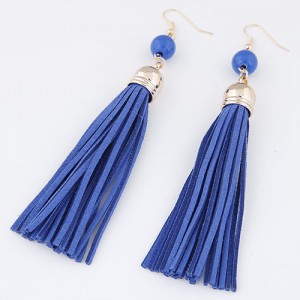 Cloth Tassel with Gem Ball Decorated Fashion Earrings - Blue