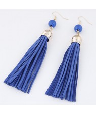 Cloth Tassel with Gem Ball Decorated Fashion Earrings - Blue