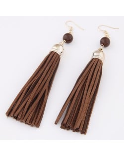 Cloth Tassel with Gem Ball Decorated Fashion Earrings - Coffee