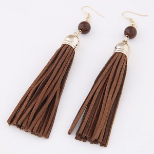Cloth Tassel with Gem Ball Decorated Fashion Earrings - Coffee