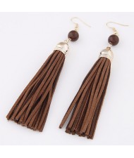 Cloth Tassel with Gem Ball Decorated Fashion Earrings - Coffee