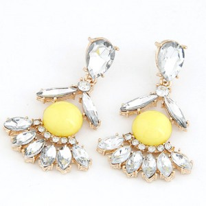 Resplendent Resin Gems Combined Floral Design Dangling Fashion Earrings - Transparent