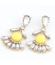 Resplendent Resin Gems Combined Floral Design Dangling Fashion Earrings - Transparent