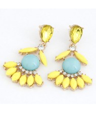 Resplendent Resin Gems Combined Floral Design Dangling Fashion Earrings - Yellow