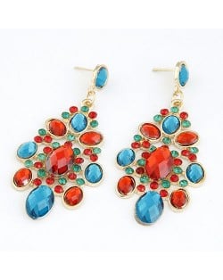 Colorful Gem Combined Giant Waterdrop Design Dangling Fashion Earrings