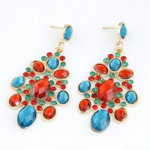 Colorful Gem Combined Giant Waterdrop Design Dangling Fashion Earrings