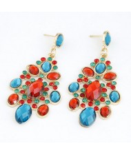 Colorful Gem Combined Giant Waterdrop Design Dangling Fashion Earrings
