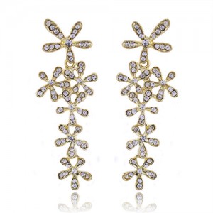 Delux Rhinestone Inlaid Flowers Cluster Design Fashion Ear Studs - Golden