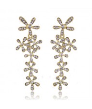 Delux Rhinestone Inlaid Flowers Cluster Design Fashion Ear Studs - Golden