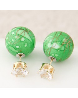 Colorful Turquoise Texture Ball with Rhinestone Embellished Fashion Ear Studs - Green