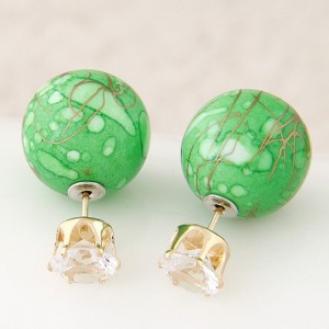 Colorful Turquoise Texture Ball with Rhinestone Embellished Fashion Ear Studs - Green