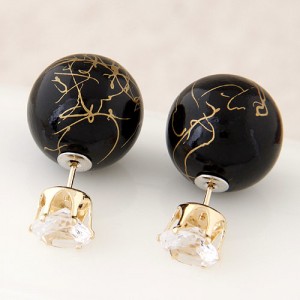 Colorful Turquoise Texture Ball with Rhinestone Embellished Fashion Ear Studs - Black