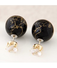 Colorful Turquoise Texture Ball with Rhinestone Embellished Fashion Ear Studs - Black