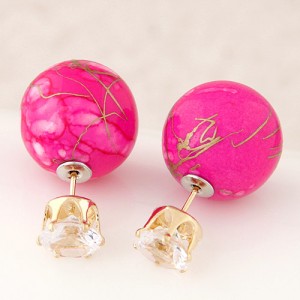 Colorful Turquoise Texture Ball with Rhinestone Embellished Fashion Ear Studs - Rose